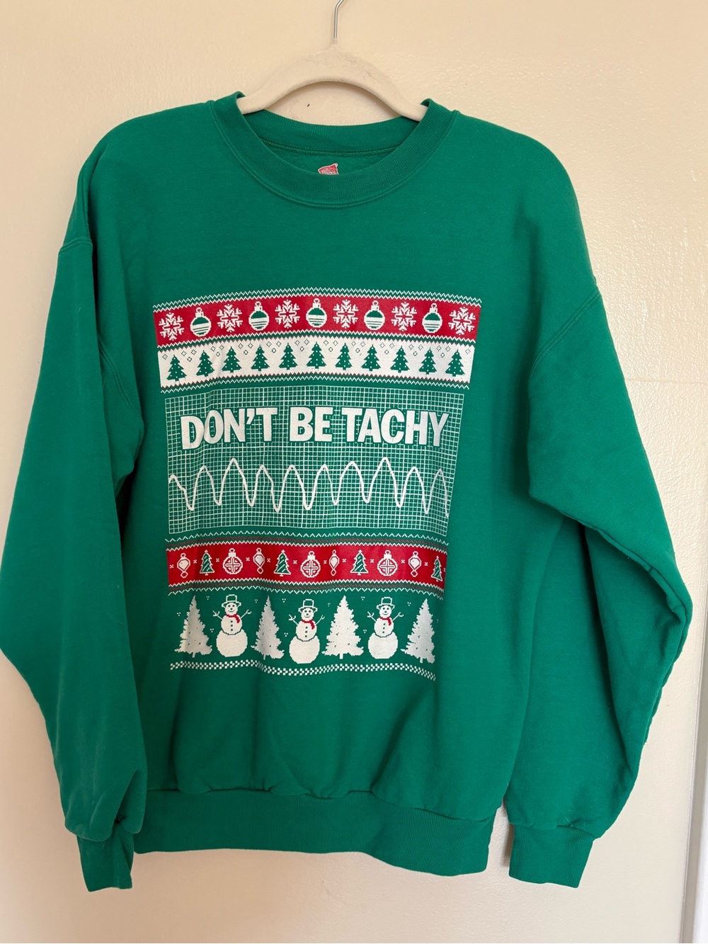Hanes Green Holiday Crewneck Nurse Humor Ugly Christmas Sweater